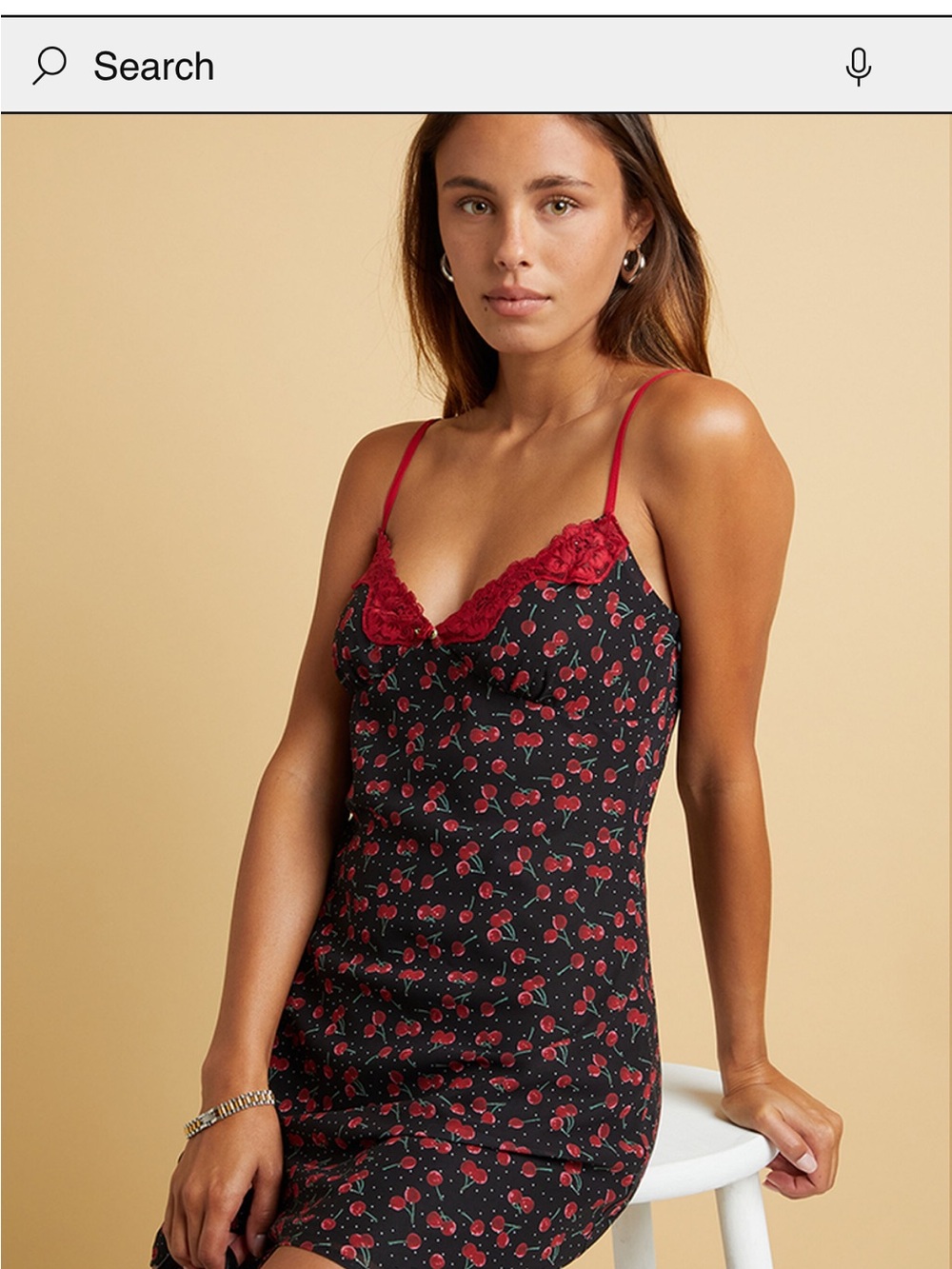 Red Cherry Lace Trim Slip Dress